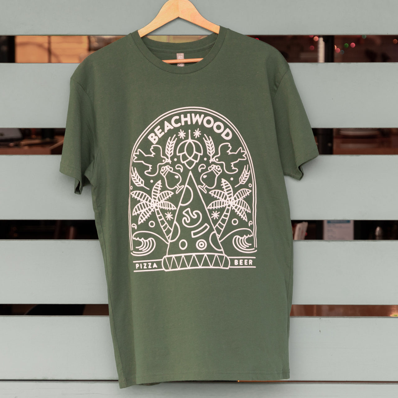 Beachwood Pizza & Beer T-Shirt - Heather Green - Unisex